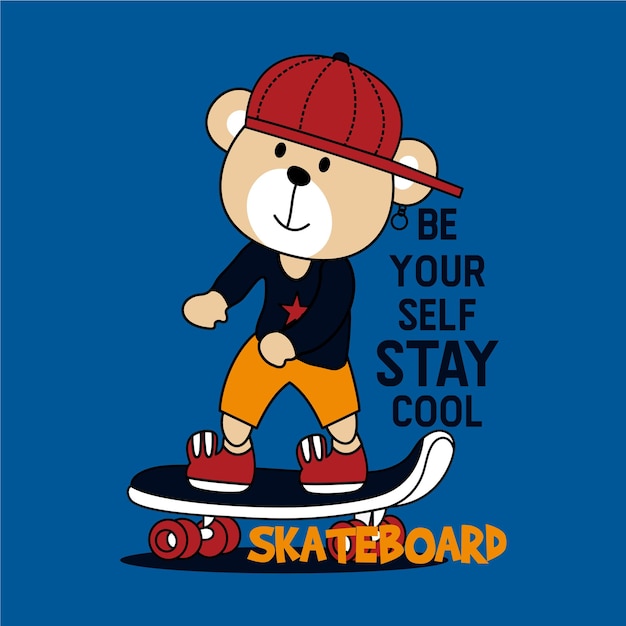 Oso jugando patineta ilustración de dibujos animados