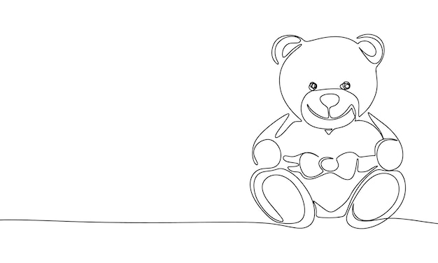 Oso de juguete con corazón aislado sobre fondo blanco Arte de juguete continuo de una línea Esquema de arte de línea