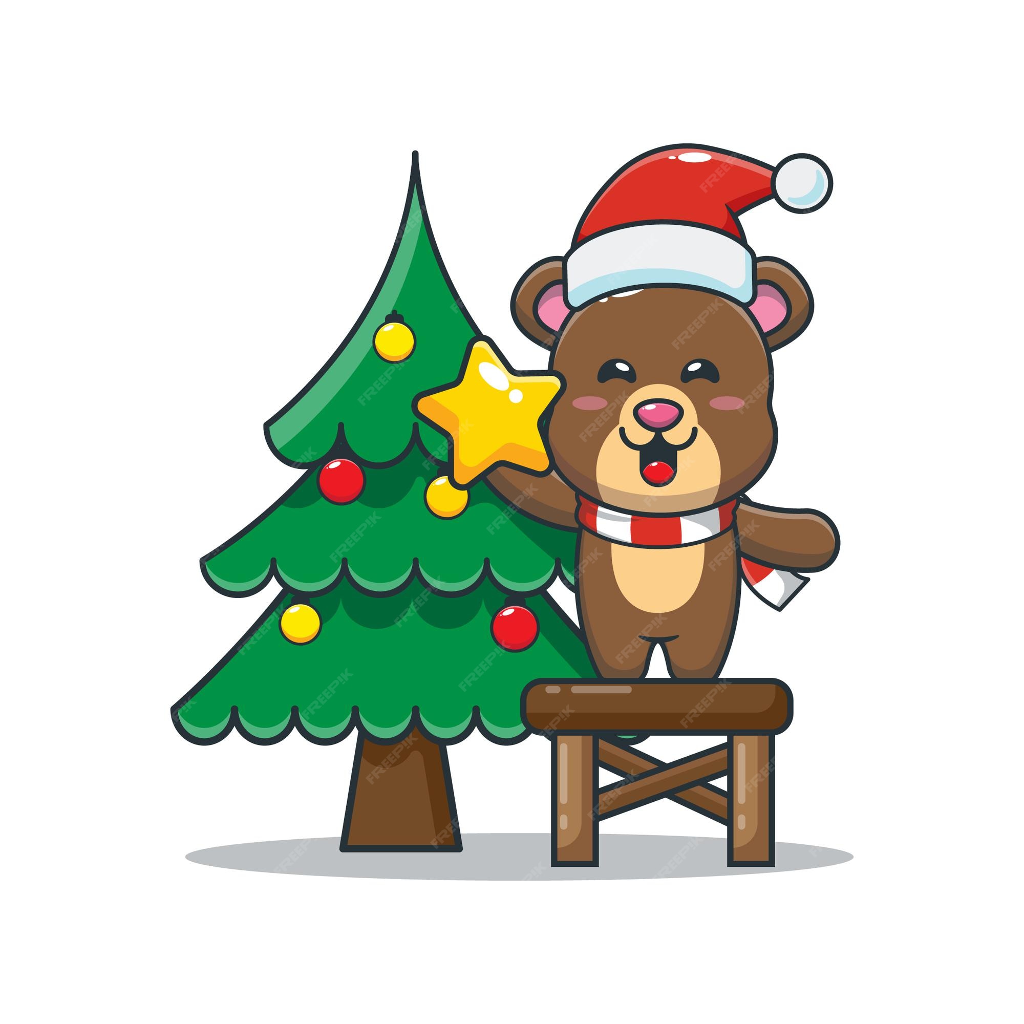 Oso lindo con árbol de navidad ilustración de dibujos animados lindo de  navidad | Vector Premium