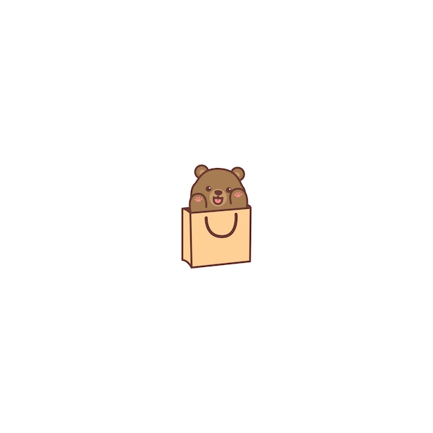 Vector un oso lindo en una bolsa de compras de papel ilustración vectorial de dibujos animados