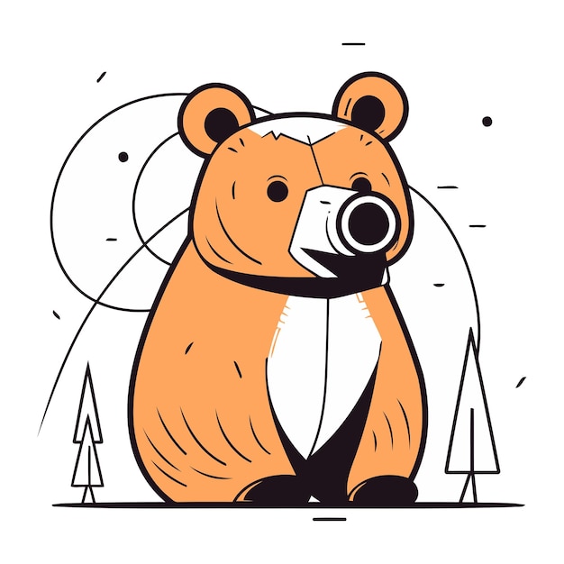 Vector un oso lindo con una cámara en la mano ilustración vectorial