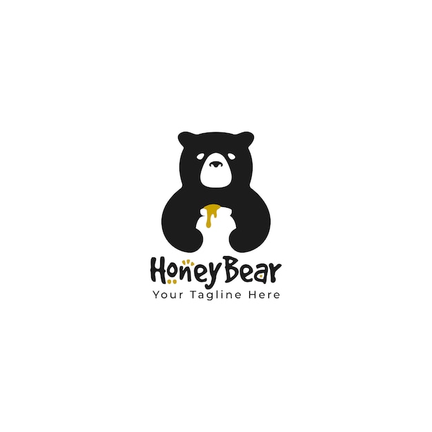 oso lindo celebrar enorme tarro miel silueta negro logotipo mascota personaje de dibujos animados ilustración. vector