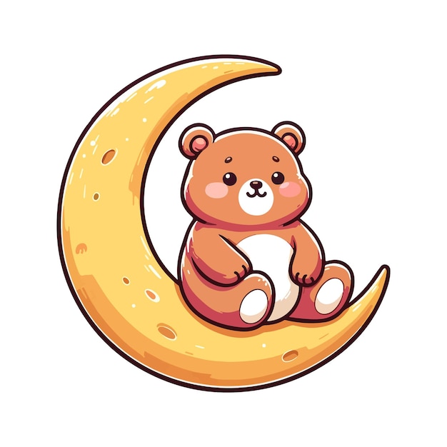 un oso lindo de dibujos animados sentado en el personaje del icono de la luna