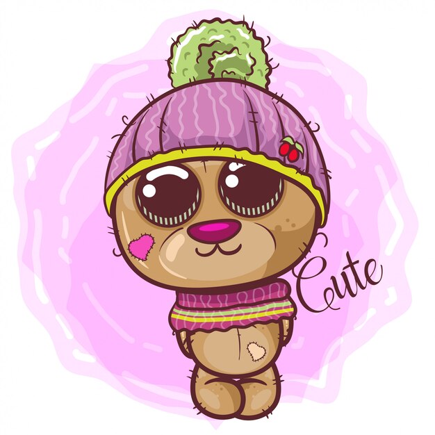 Oso lindo de dibujos animados en un sombrero - Vector