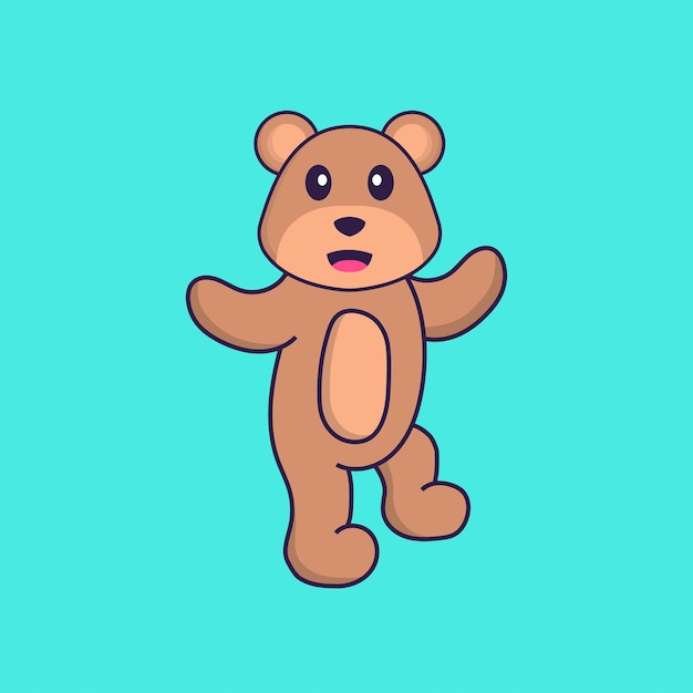 El oso lindo está bailando. Concepto de dibujos animados de animales aislado.