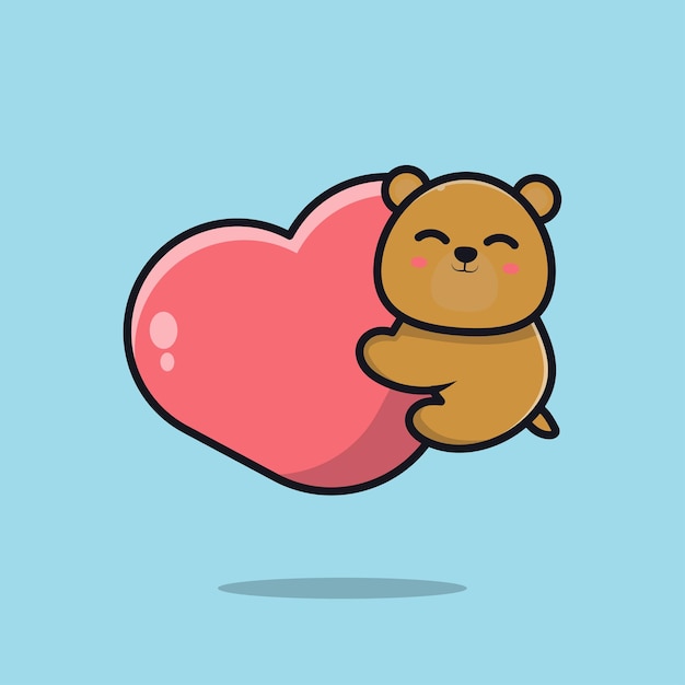 oso lindo con ilustración de icono de dibujos animados de corazón