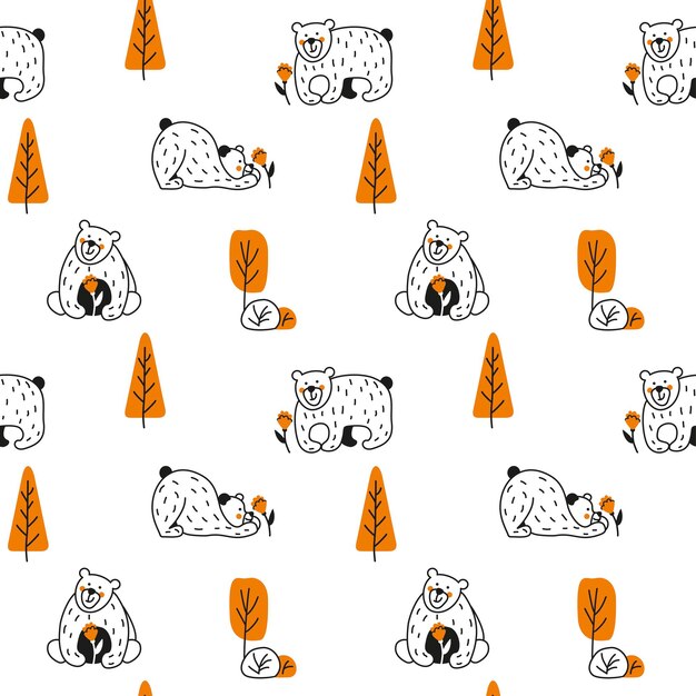 Oso lindo en el patrón de los niños del otoño del bosque para el vector del papel pintado textil de la envoltura de la tela