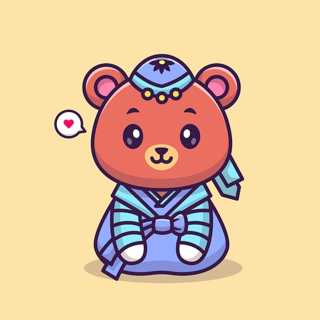 Oso lindo que lleva el ejemplo tradicional del icono del vector de la historieta del traje de China. Apartamento de vacaciones de animales
