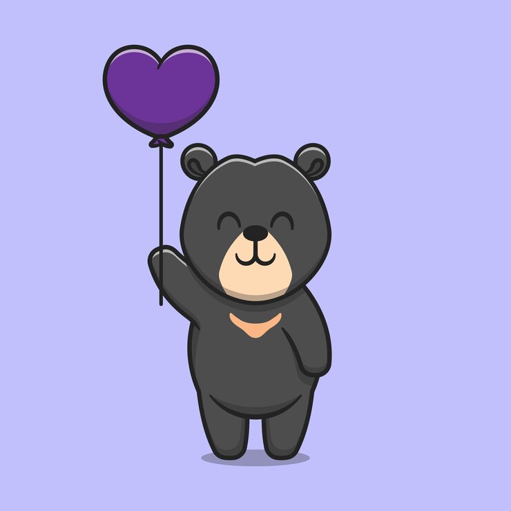 Oso lindo del sol que sostiene el ejemplo del icono de la historieta del globo del amor