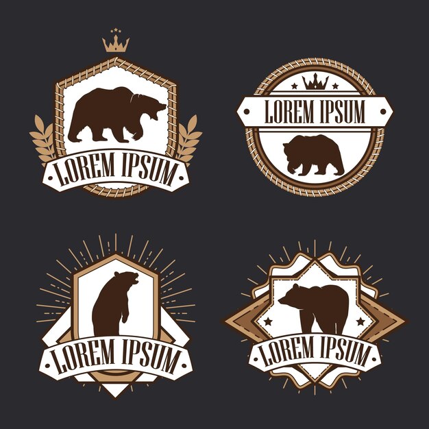 Oso logo insignia vector ilustración conjunto