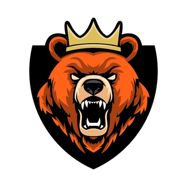 Oso de mascota vectorial con corona para plantilla de diseño de logotipo o camiseta impresa