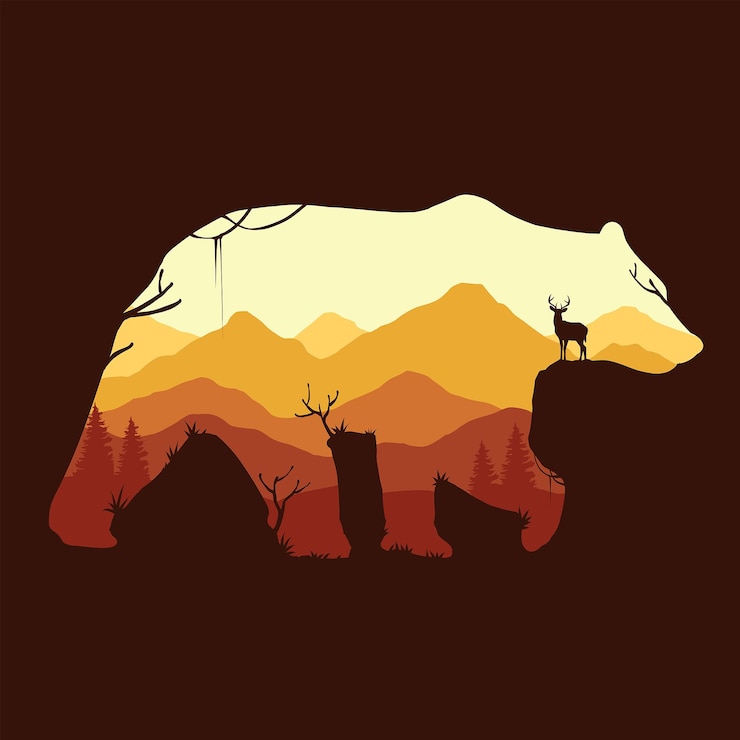 Vector oso montaña silueta vector ilustración editable