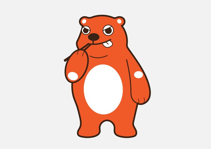 El oso naranja, sosteniendo los palillos, como hambriento.