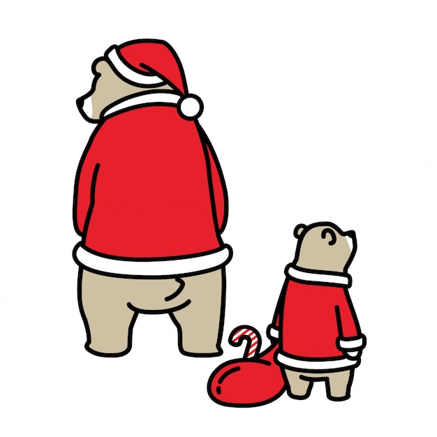 Vector oso navidad santa claus bolsa de dibujos animados