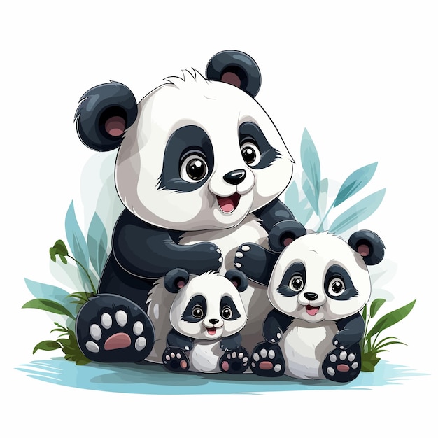 Vector oso panda con bambú