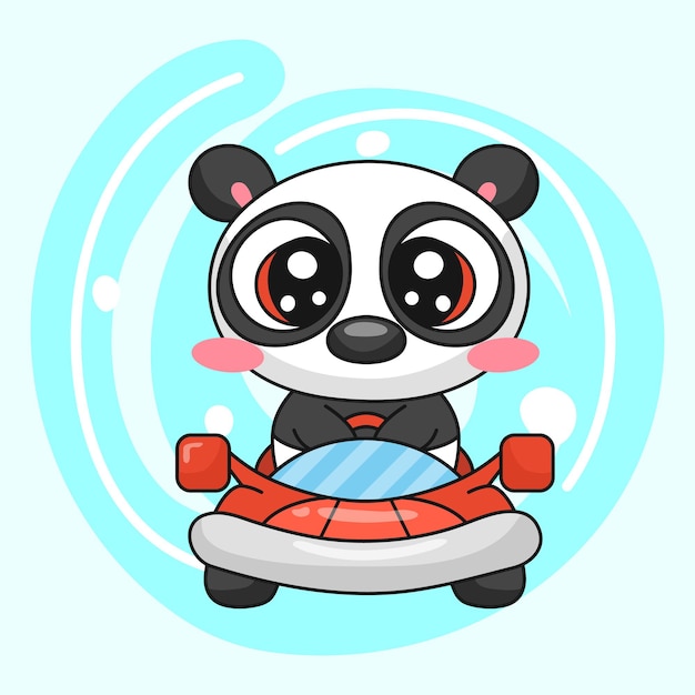 Vector oso panda en coche rojo