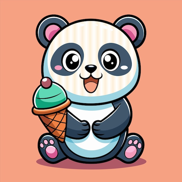 un oso panda con un cono de helado en él