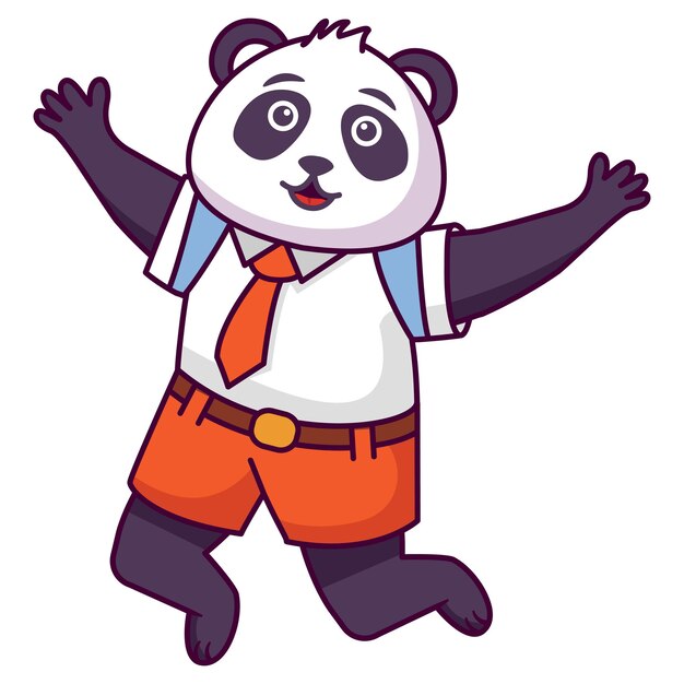 Vector un oso panda de dibujos animados que va a la escuela un león pequeño y alegre en un uniforme escolar con una bolsa