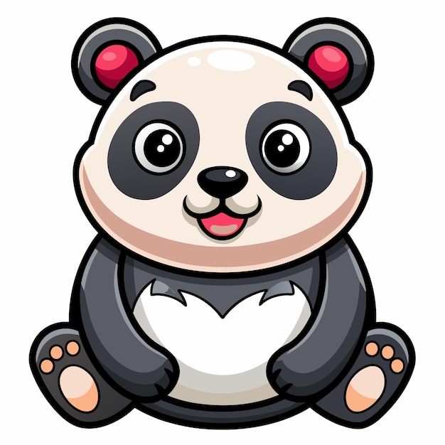 El oso panda de dibujos animados sentado en un fondo colorido