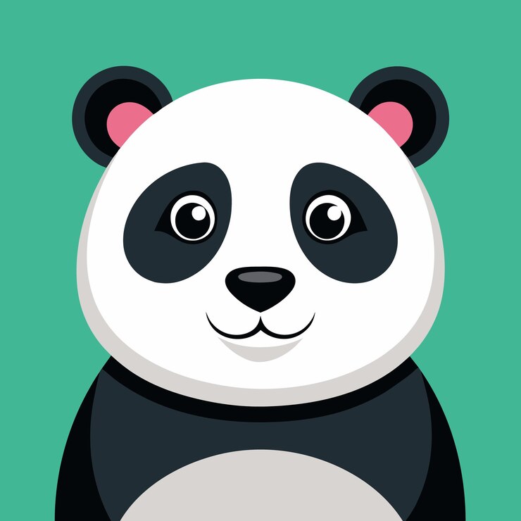 Vector un oso panda con una nariz rosa y una nariz negra y una cara negra y blanca