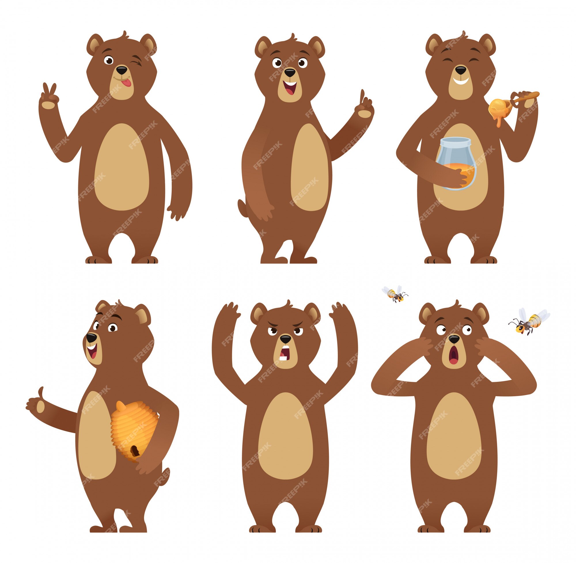 Oso pardo de dibujos animados. pie de animales salvajes en diferentes poses colección de personajes de la naturaleza | Vector Premium Oso pardo de dibujos animados. pie de animales salvajes en diferentes poses colección de personajes de la naturaleza | Vector Premium