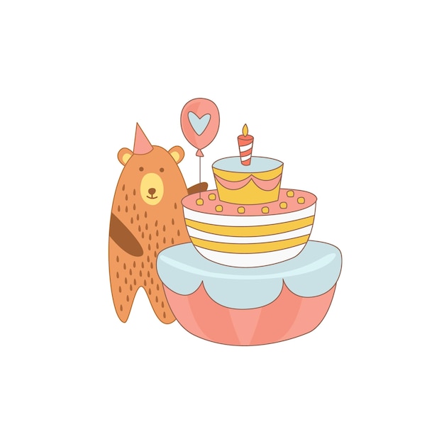 Oso y un pastel de cumpleaños gigante