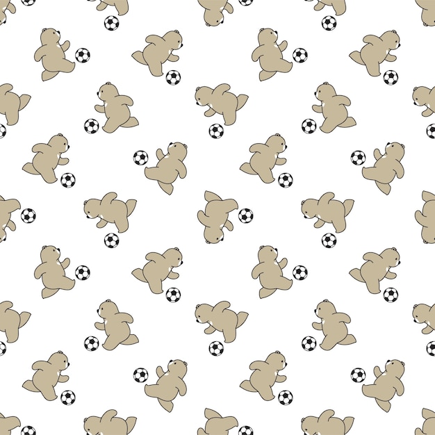 Oso de patrones sin fisuras de fútbol de fútbol polar cartoon character