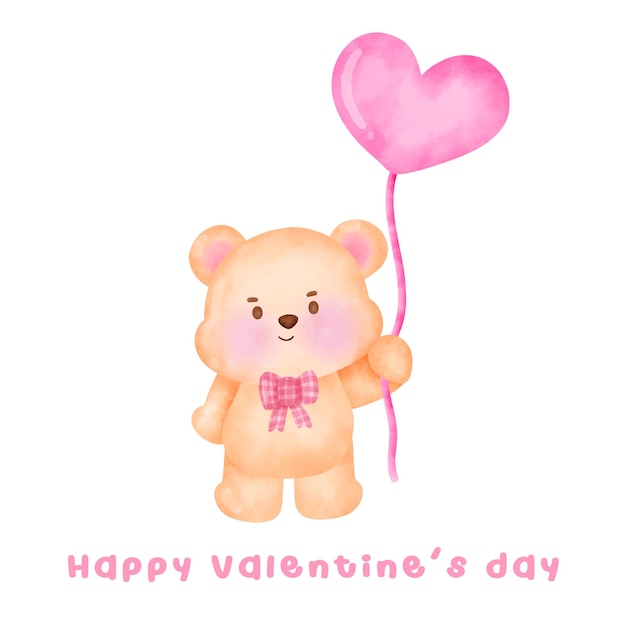 Oso de peluche de acuarela pintado a mano para la tarjeta del día de San Valentín o las postales románticas