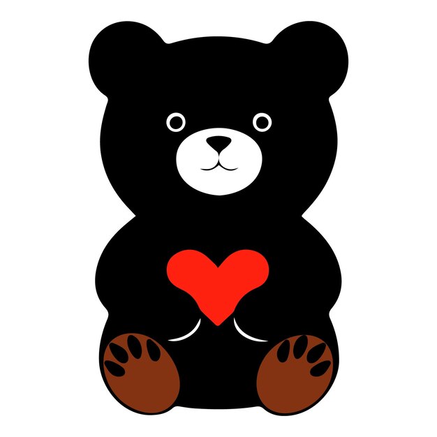 Vector oso de peluche con un corazón rojo sobre un fondo blanco.