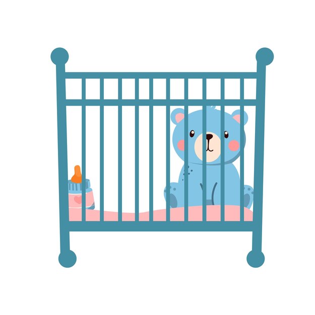 oso de peluche en la cuna de bebé ilustración vectorial plana