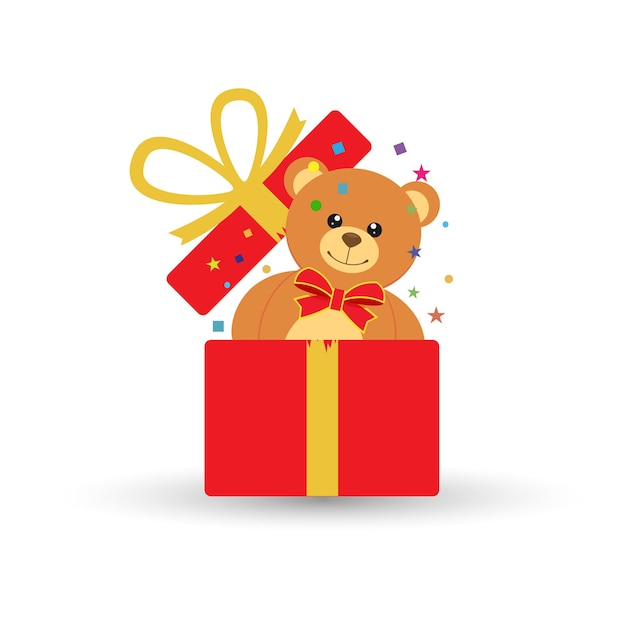 oso de peluche dentro de una caja de regalo. aislado en el fondo. ilustración vectorial Ep 10.
