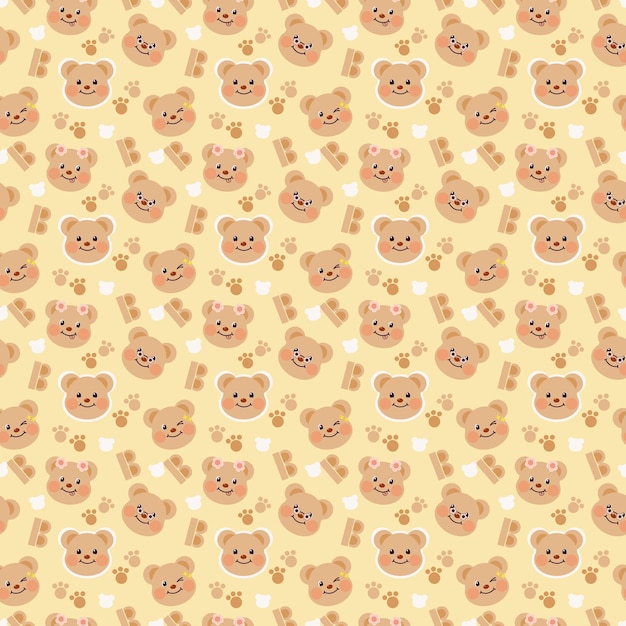 oso de peluche dibujado a mano cara linda con estrellas en un fondo pastel niños femeninos patrón sin costuras