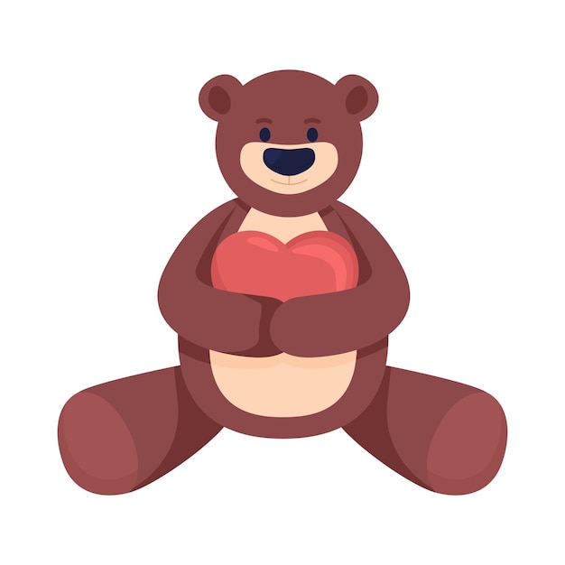 Vector oso de peluche con elemento de vector de color semi plano de corazón. objeto realista completo en blanco. símbolo de la caridad para los niños aislados ilustración de estilo de dibujos animados moderno para diseño gráfico y animación