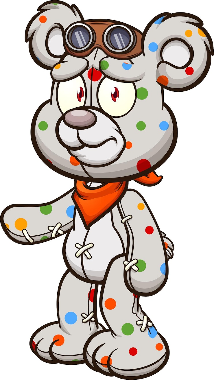 Vector oso de peluche con estampado de lunares y cara triste