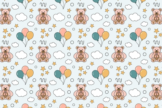 oso de peluche con globos y estrellas y nubes diseño lindo patrón de repetición sin costuras