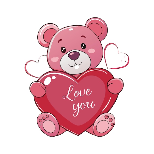 un oso de peluche rosado sosteniendo un corazón que dice te quiero