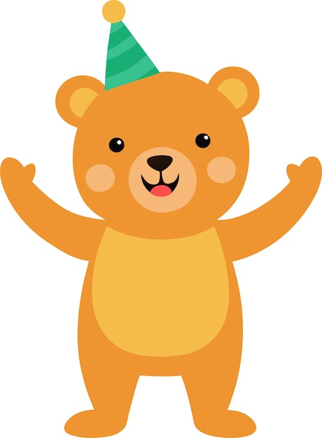 Oso de peluche se siente feliz y levantar la mano concepto vectorial