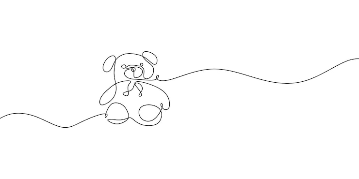 Vector oso de peluche con una sola línea negra sobre un fondo blanco dibujo de una línea línea continua lindo oso de peluche es la mascota de la niña pequeño oso de peluche sentado en la cama