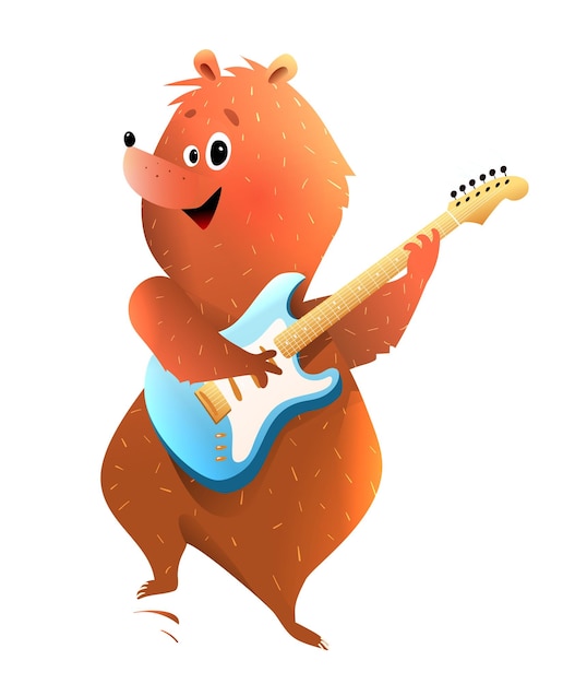 Vector el oso de peluche toca el instrumento de la guitarra