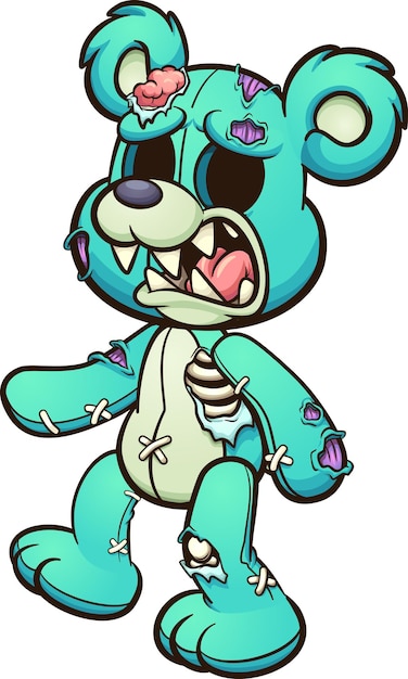 Vector oso de peluche zombie verde caminando y gruñendo