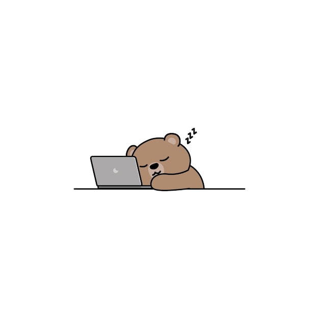 Oso perezoso durmiendo en la ilustración de vector de dibujos animados portátil