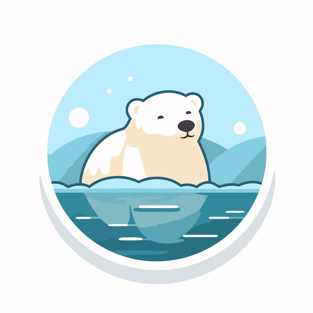 Vector oso polar en el agua ilustración vectorial en estilo plano