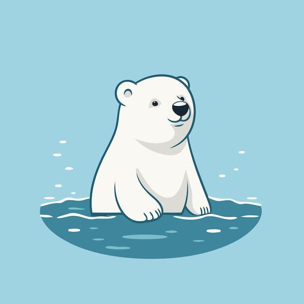 Oso polar en el agua Ilustración vectorial de un personaje de dibujos animados