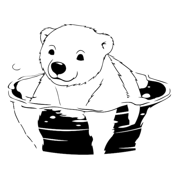 Vector oso polar en el agua ilustración vectorial sobre fondo blanco