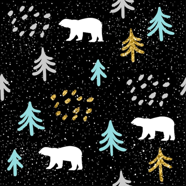 Oso polar blanco y abeto abstracto sin fisuras de fondo. patrón de oso para tarjeta de navidad, invitación de año nuevo, álbum, álbum de recortes, papel de regalo de vacaciones, tela textil, papel tapiz.