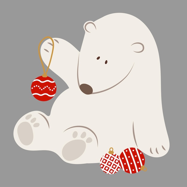 Oso polar con bolas navideñas. tarjeta de felicitación para navidad o año nuevo. imágenes prediseñadas festivas