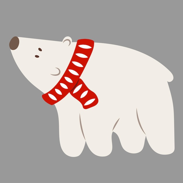 Oso polar en bufanda de Navidad en imágenes prediseñadas festivas de fondo gris para Navidad o tarjeta de año nuevo