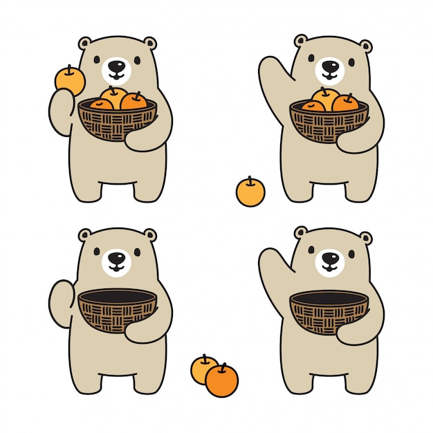 Oso polar canasta de frutas naranja cartoon