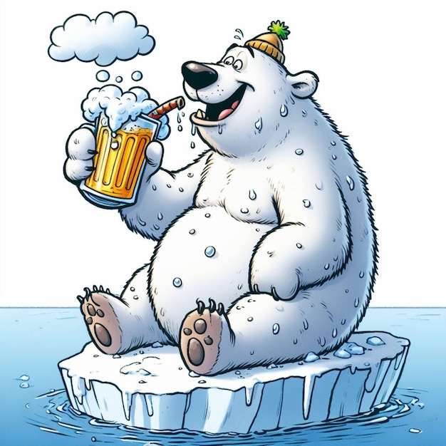 Vector un oso polar con una corona en la cabeza se sienta en una placa de hielo