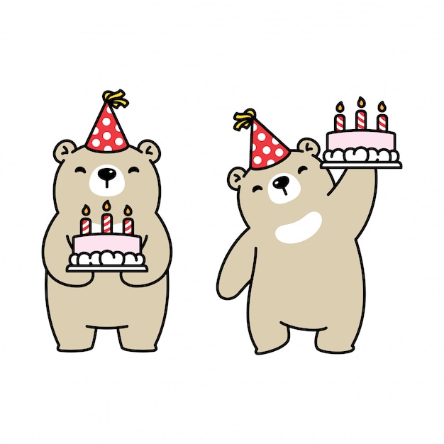 oso polar cumpleaños pastel fiesta dibujos animados